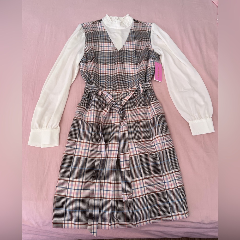 Riley & Rae plaid and high collar dress